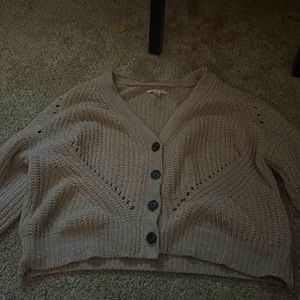 cropped tan button up knitted chunky sweater
